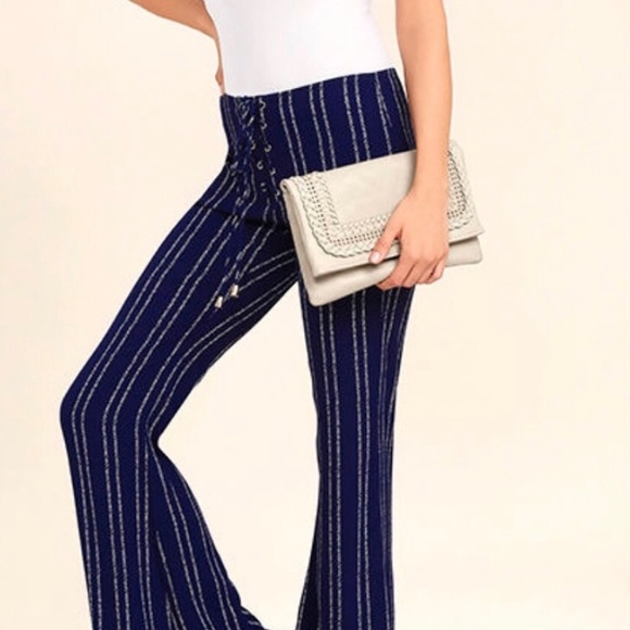 Lulus Pants - NEW Lulu’s Lace Up Hi Rise Stripe Wide Leg Pants